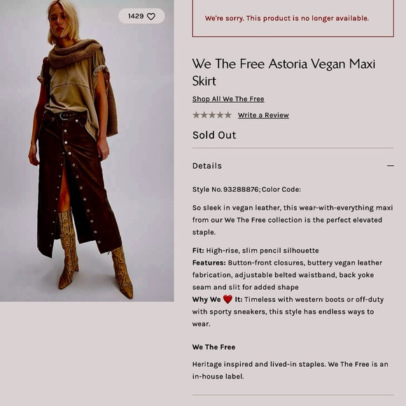 WE THE FREE  Astoria Vegan Maxi
Skirt SIZE 2 NEW - Picture 6 of 13